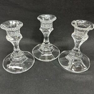 Libbey 4" Single Light Candlestick Holder, Pattern '2245 Clear' Vintage Set of 3